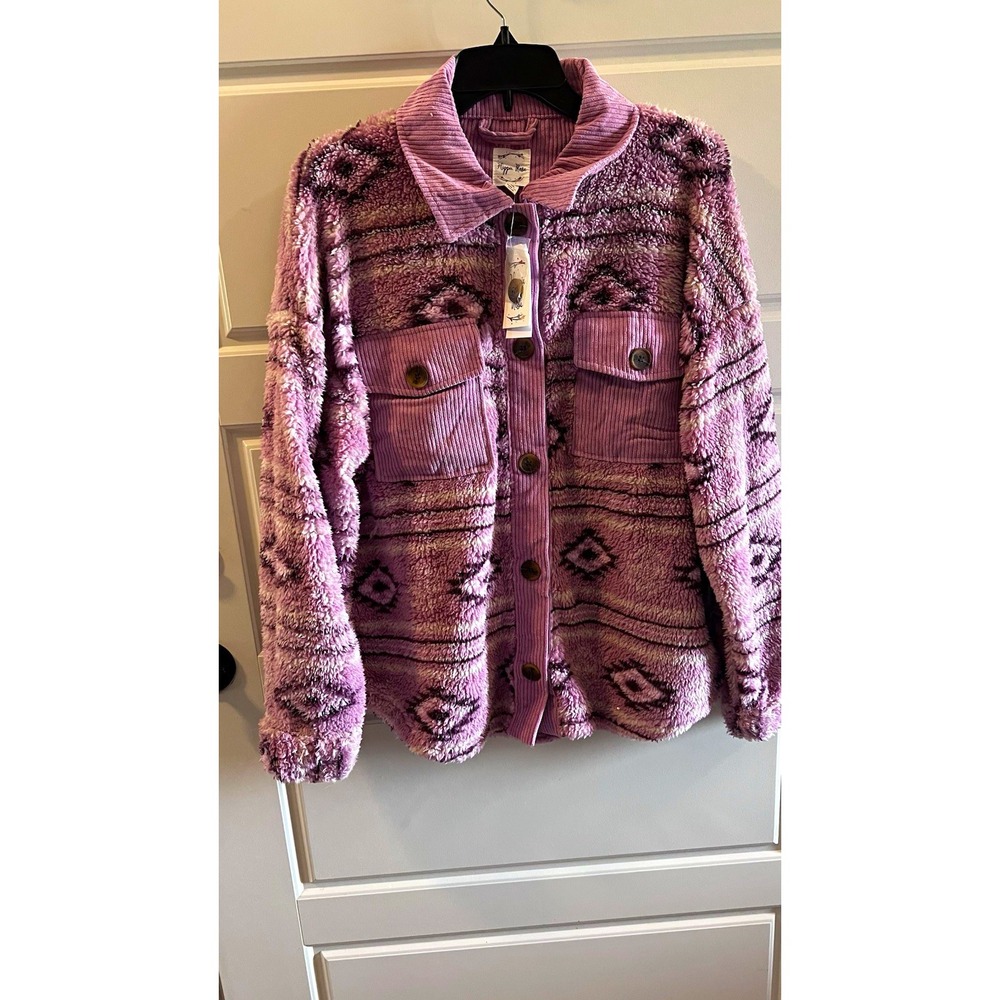 Hippie Rose Women's Aztec Sherpa Fleece Collared Button Front Shacket XL